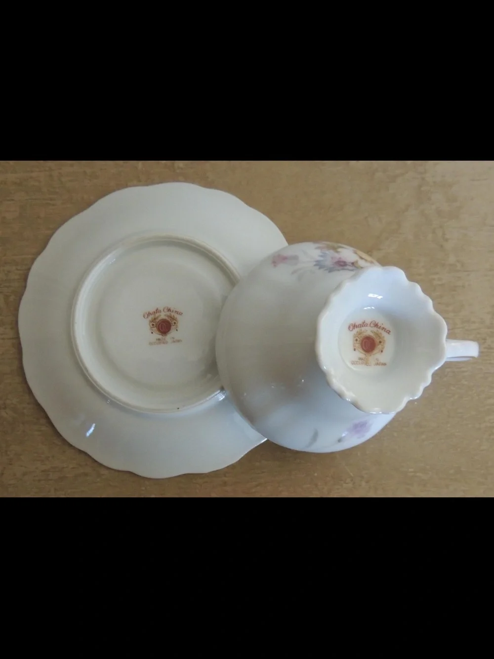 Occupied Japan Porcelain Floral Teacup and Saucer with Gold Trim
